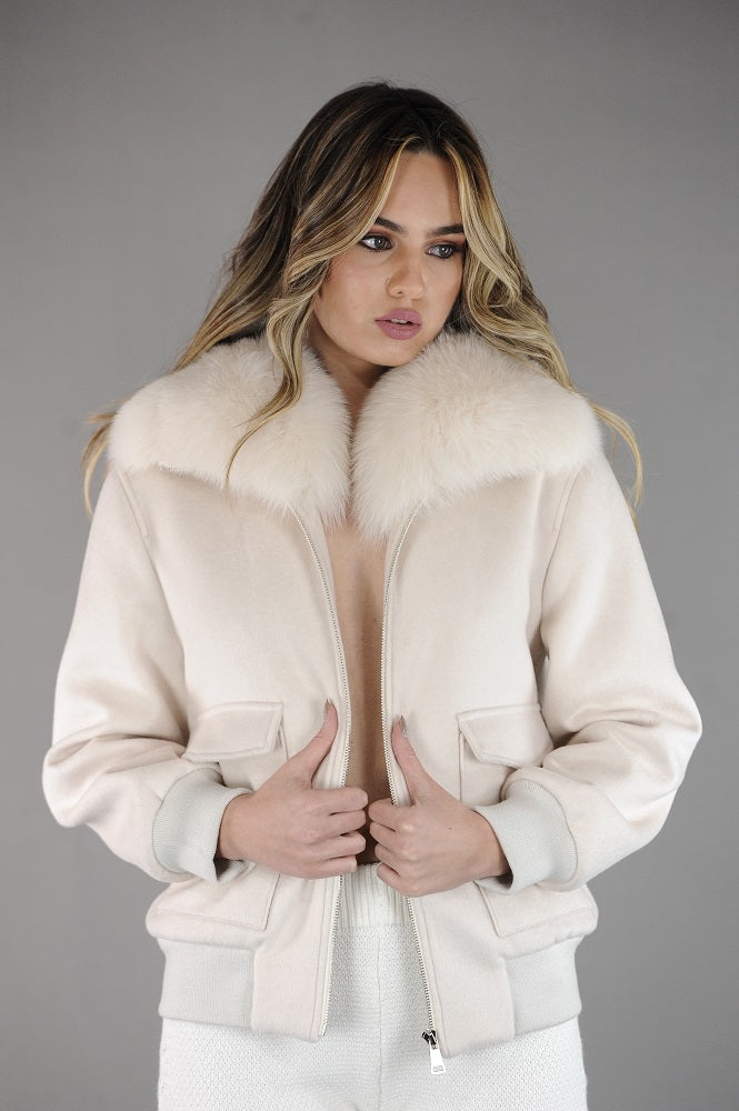 Cashmere Biker Jacket with Fox Trim