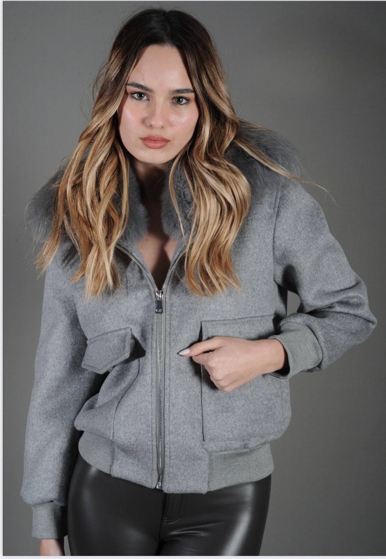 Cashmere Biker Jacket with Fox Trim