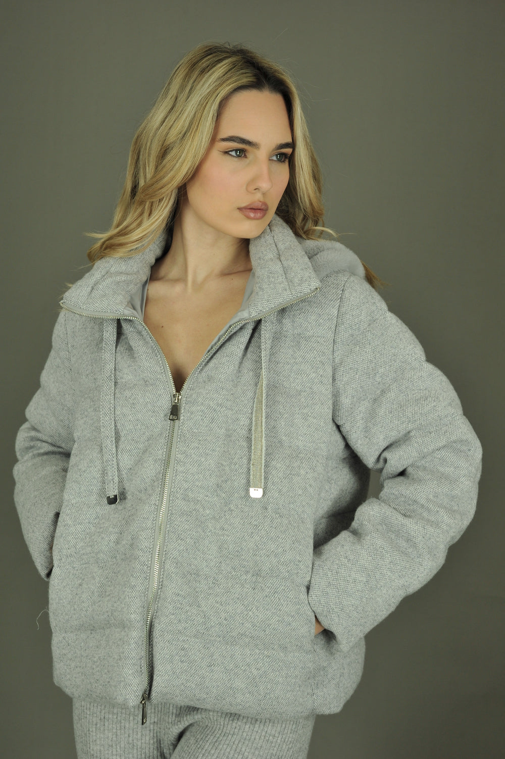 Cashmere Puffer with Faux-Fur Hood
