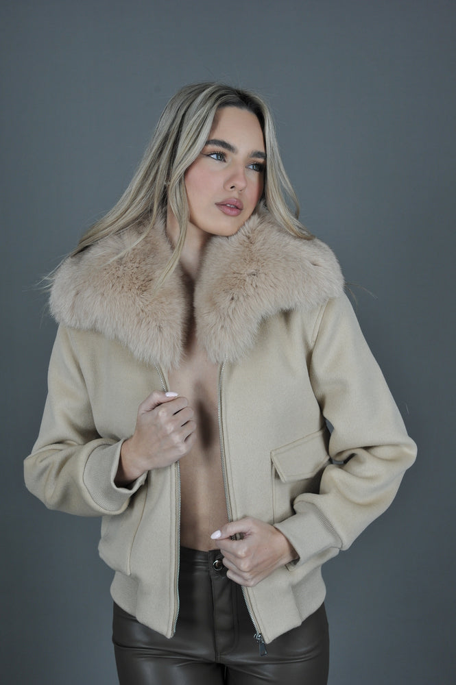 Cashmere Biker Jacket with Fox Trim