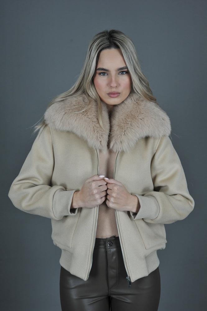 Cashmere Biker Jacket with Fox Trim