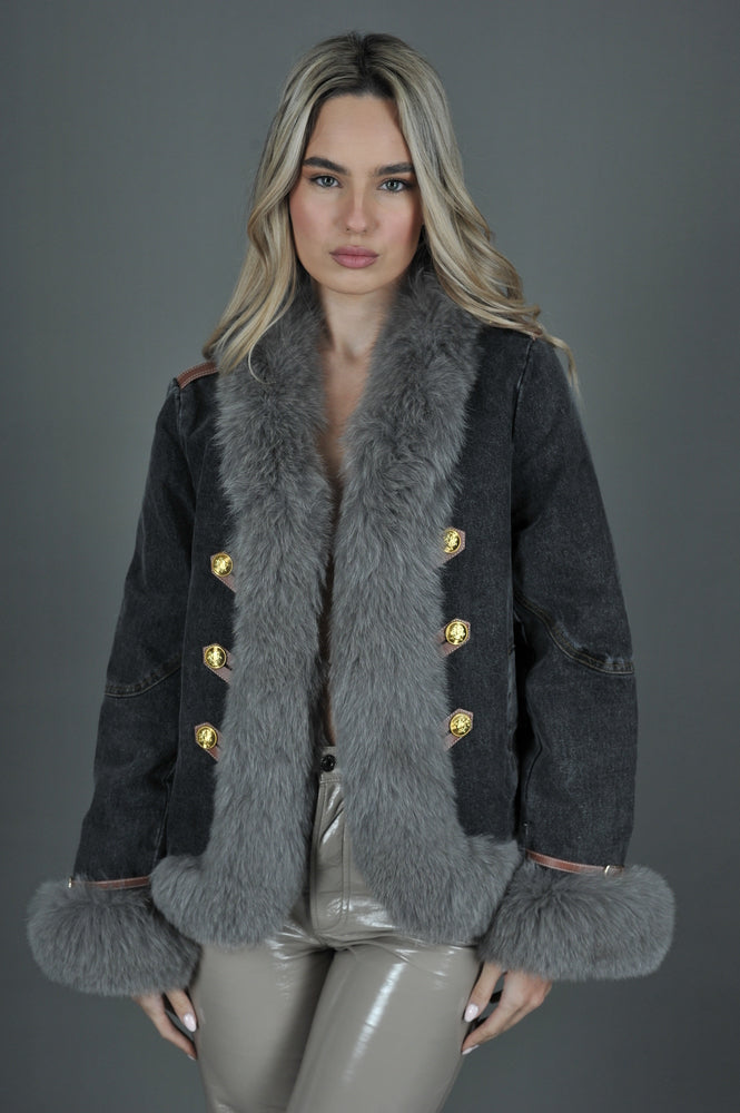 Denim Jacket with Fox Trim